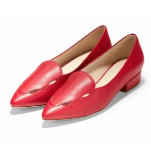 Cole Haan Leah Skimmer Pointed Toe Scallop Cut-outs Flats Size 11 Tango Red Work