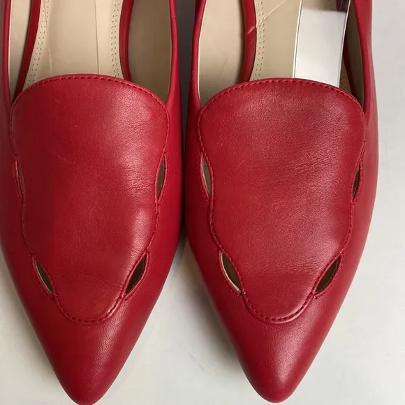 Cole Haan Leah Skimmer Pointed Toe Scallop Cut-outs Flats Size 11 Tango Red Work