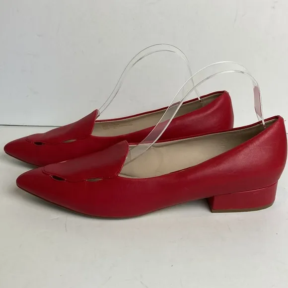 Cole Haan Leah Skimmer Pointed Toe Scallop Cut-outs Flats Size 11 Tango Red Work