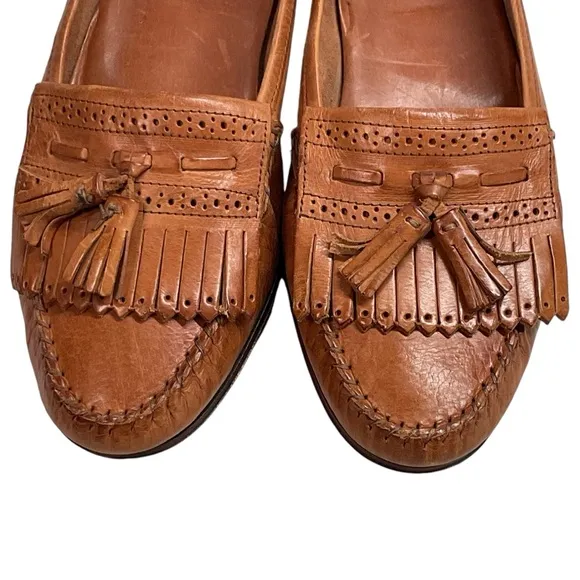 Cole Haan Men's Cognac Leather Bowed Tassel Fringe Leather Slip On Loafers Sz 9