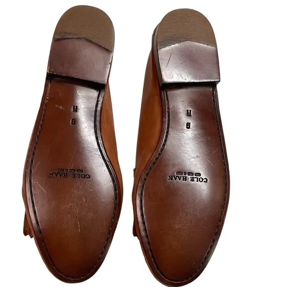 Cole Haan Men's Cognac Leather Bowed Tassel Fringe Leather Slip On Loafers Sz 9