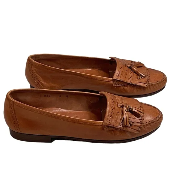 Cole Haan Men's Cognac Leather Bowed Tassel Fringe Leather Slip On Loafers Sz 9