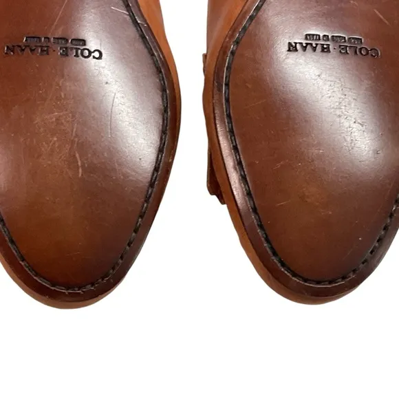Cole Haan Men's Cognac Leather Bowed Tassel Fringe Leather Slip On Loafers Sz 9