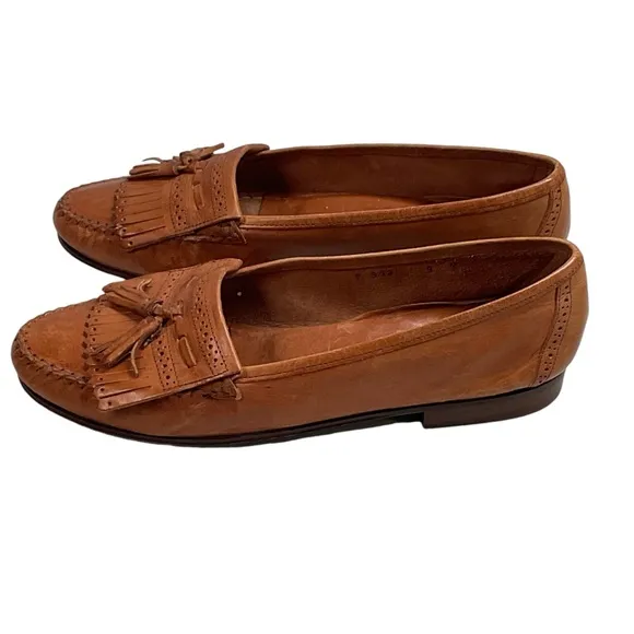Cole Haan Men's Cognac Leather Bowed Tassel Fringe Leather Slip On Loafers Sz 9