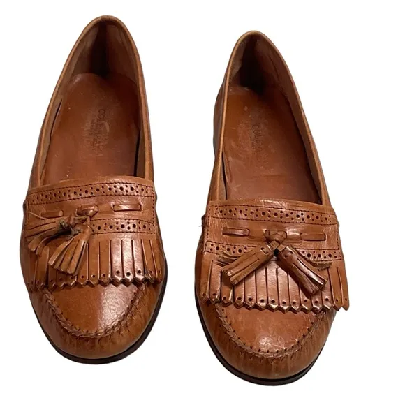 Cole Haan Men's Cognac Leather Bowed Tassel Fringe Leather Slip On Loafers Sz 9