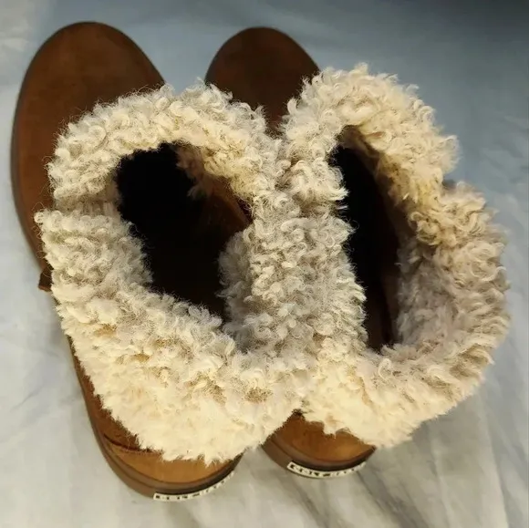 Cole Haan Nantucket Cozy Ankle Fur Buckle Strap Cowhide Like Fabric Women Boot 7