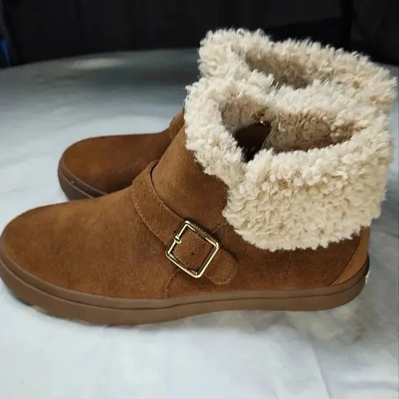 Cole Haan Nantucket Cozy Ankle Fur Buckle Strap Cowhide Like Fabric Women Boot 7