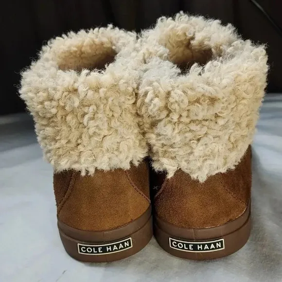 Cole Haan Nantucket Cozy Ankle Fur Buckle Strap Cowhide Like Fabric Women Boot 7