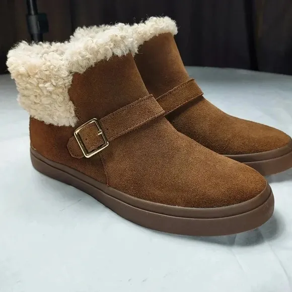 Cole Haan Nantucket Cozy Ankle Fur Buckle Strap Cowhide Like Fabric Women Boot 7