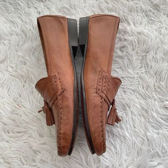 Cole Haan Tan Leather Tasseled Slip On Loafers size 9 Made in Italy