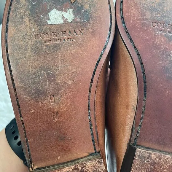 Cole Haan Tan Leather Tasseled Slip On Loafers size 9 Made in Italy