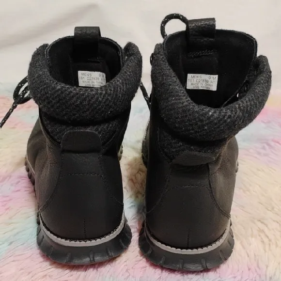 Cole Haan Worn 1x ZeroGrand Waterproof Black Leather Hiker Boots Sz.9 #52