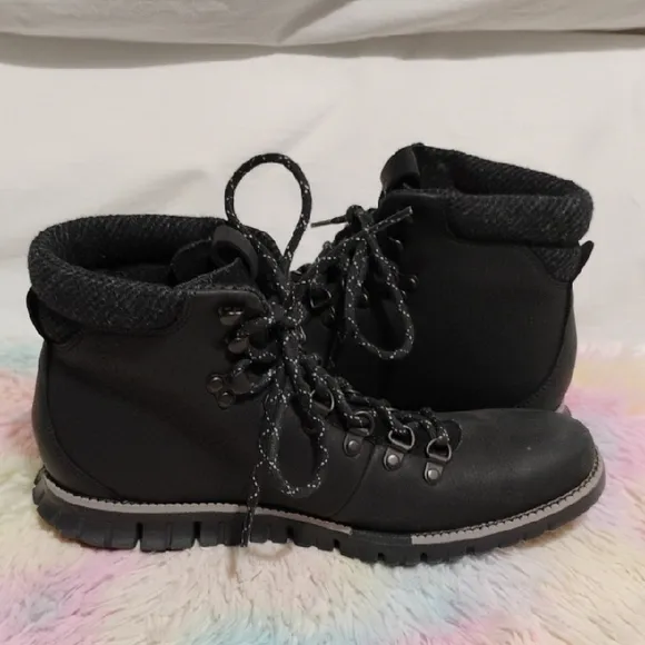 Cole Haan Worn 1x ZeroGrand Waterproof Black Leather Hiker Boots Sz.9 #52
