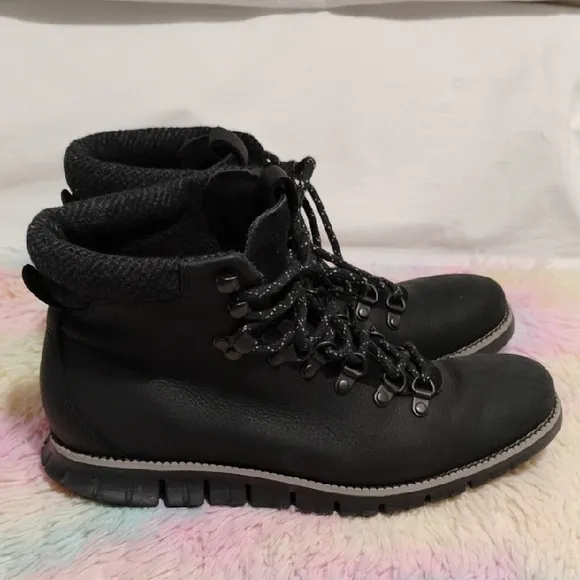 Cole Haan Worn 1x ZeroGrand Waterproof Black Leather Hiker Boots Sz.9 #52