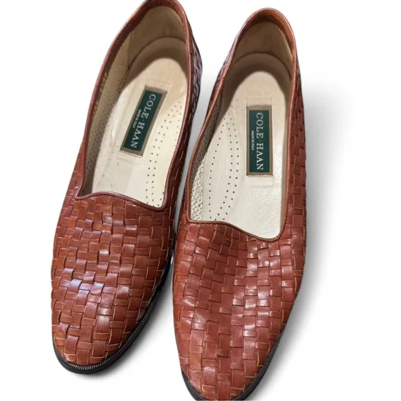Cole Haan Woven Vintage Leather Flats Brown Loafers Size 9.5 AA