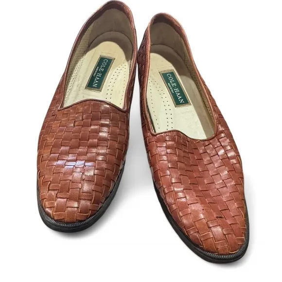 Cole Haan Woven Vintage Leather Flats Brown Loafers Size 9.5 AA