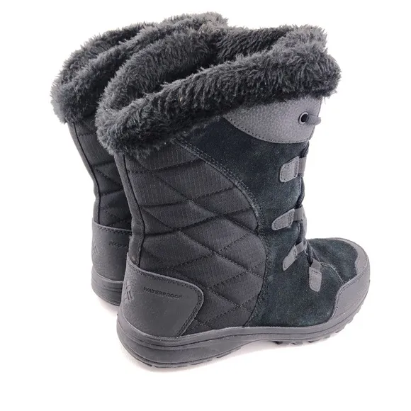 Columbia Ice Maiden II Black Leather Winter Snow Boots 8