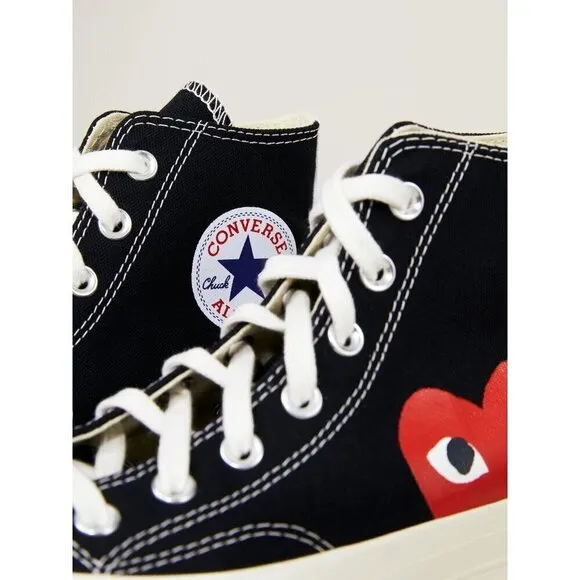 COMME des GARCONS PLAY Converse Chuck Taylor High Tops in Black 5 New With Box