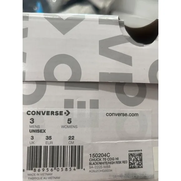 COMME des GARCONS PLAY Converse Chuck Taylor High Tops in Black 5 New With Box