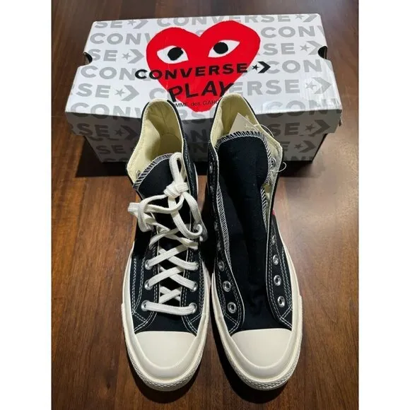 COMME des GARCONS PLAY Converse Chuck Taylor High Tops in Black 5 New With Box