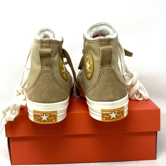 Converse Chuck 70 Sneakers High Casual Women Faux Fur Canvas Suede Khaki A04410C