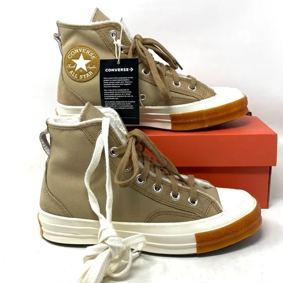 Converse Chuck 70 Sneakers High Casual Women Faux Fur Canvas Suede Khaki A04410C