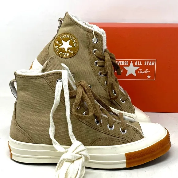 Converse Chuck 70 Sneakers High Casual Women Faux Fur Canvas Suede Khaki A04410C