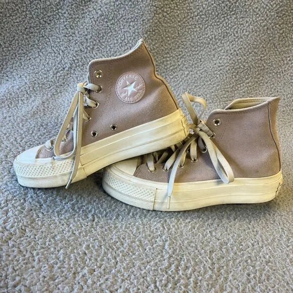 Converse Lift Platform Hi Top Sneakers Women 5.5 Pink Mauve Suede Earthy Neutral