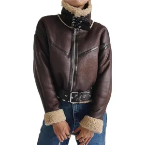 COPY - Winter Women’s Faux Lamb Sherpa Aviator Bomber Jacket – Vintage Cropped …