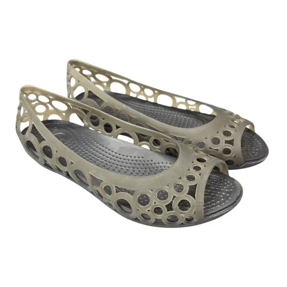 Crocs Adrina Womens Shoe Size 6 Open Toe Slip On Jelly Ballet Flats Gray Cut Out