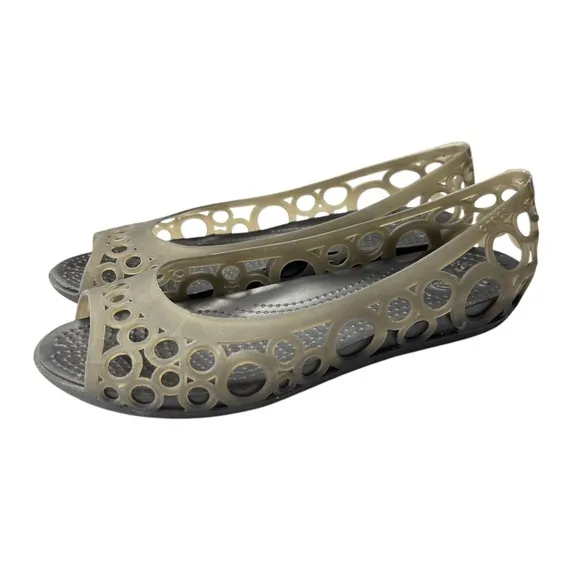 Crocs Adrina Womens Shoe Size 6 Open Toe Slip On Jelly Ballet Flats Gray Cut Out