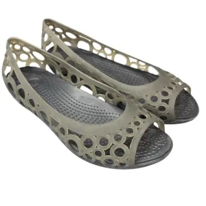Crocs Adrina Womens Shoe Size 6 Open Toe Slip On Jelly Ballet Flats Gray Cut Out
