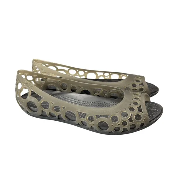 Crocs Adrina Womens Shoe Size 6 Open Toe Slip On Jelly Ballet Flats Gray Cut Out