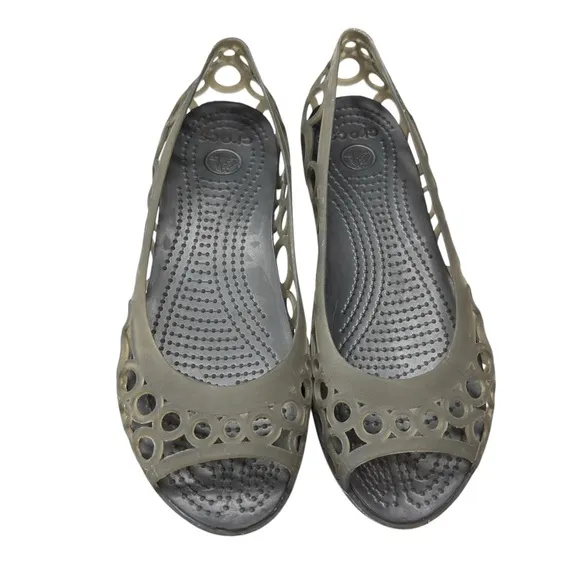 Crocs Adrina Womens Shoe Size 6 Open Toe Slip On Jelly Ballet Flats Gray Cut Out