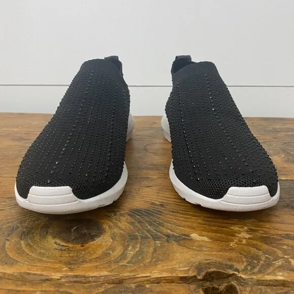 Cynthia Rowley Rhinestone Black Knit Comfort Slip On Sock Sneakers, Size 9.5