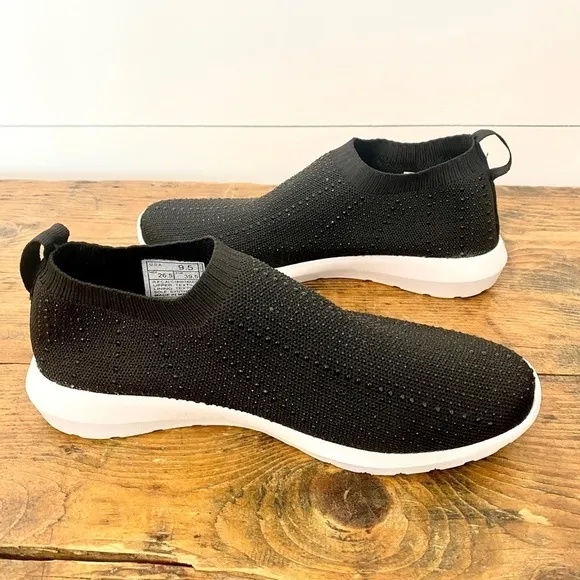 Cynthia Rowley Rhinestone Black Knit Comfort Slip On Sock Sneakers, Size 9.5