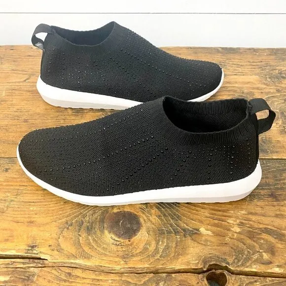 Cynthia Rowley Rhinestone Black Knit Comfort Slip On Sock Sneakers, Size 9.5