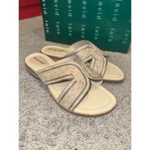 David Tate Thrill Women's Sandal Bone Tan Slip On Slide Brand New! Size 8.5 M