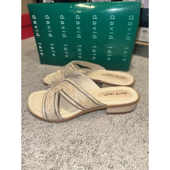 David Tate Thrill Women's Sandal Bone Tan Slip On Slide Brand New! Size 8.5 M