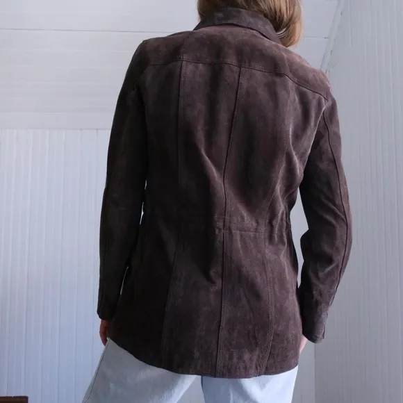 Deadstock y2k Liz Claiborne chocolate suede longline jacket