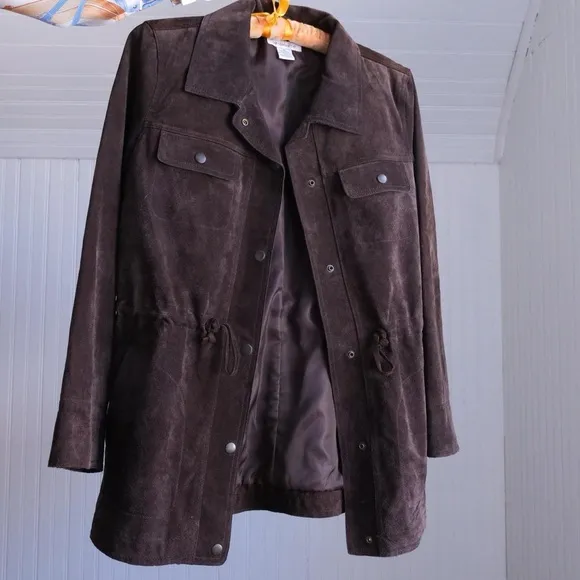 Deadstock y2k Liz Claiborne chocolate suede longline jacket