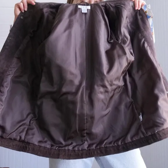 Deadstock y2k Liz Claiborne chocolate suede longline jacket