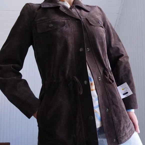 Deadstock y2k Liz Claiborne chocolate suede longline jacket