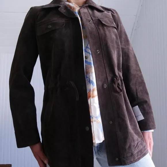 Deadstock y2k Liz Claiborne chocolate suede longline jacket