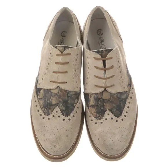 DEL TORO Suede Lasercut Accents Brogues Mens Loafers Cream Nubuck Wingtip Sz 11