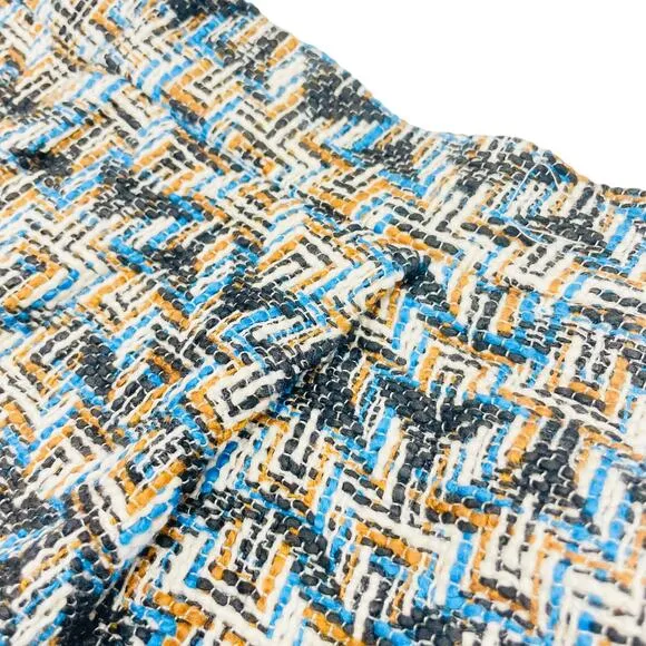 Derek Lam 10 Crosby - Tan, Black &amp; Blue Chevron Tweed High Waisted Shorts Sz 6
