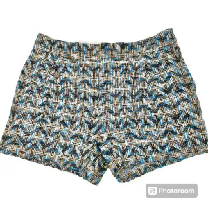 Derek Lam 10 Crosby - Tan, Black &amp; Blue Chevron Tweed High Waisted Shorts Sz 6