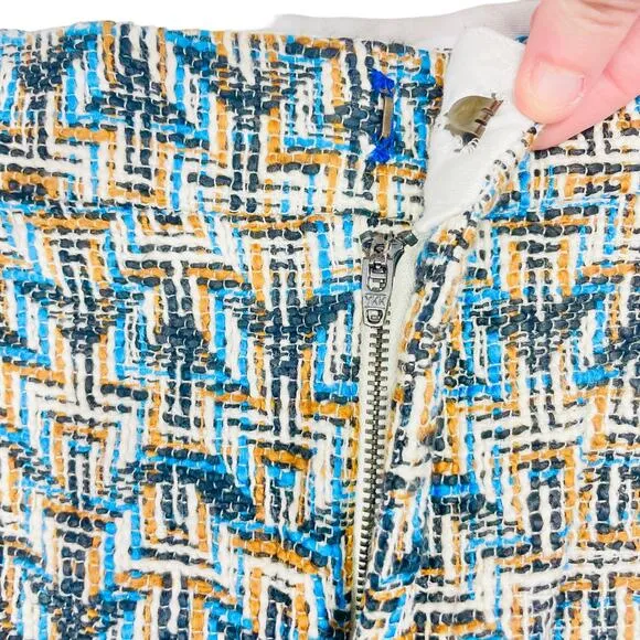 Derek Lam 10 Crosby - Tan, Black &amp; Blue Chevron Tweed High Waisted Shorts Sz 6