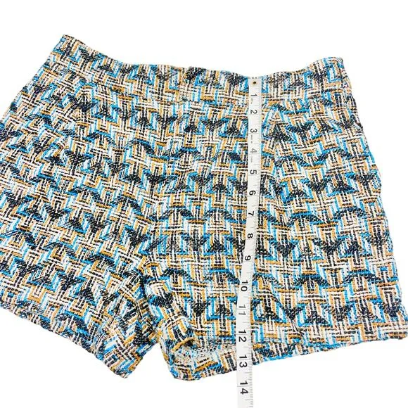 Derek Lam 10 Crosby - Tan, Black &amp; Blue Chevron Tweed High Waisted Shorts Sz 6