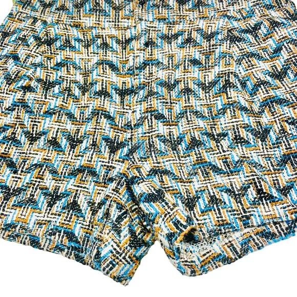 Derek Lam 10 Crosby - Tan, Black &amp; Blue Chevron Tweed High Waisted Shorts Sz 6